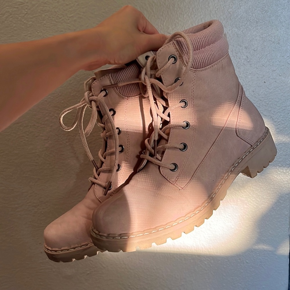 Pastel Pink Lace-up Combat Boots
